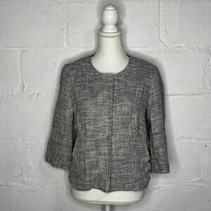 J. Jill Women's Gray Tweed Collarless 3/4 Sleeve Blazer Jacket Size Small Petite